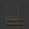 Blue Metal Stairs With Handrail Grated Steps And Brown Pipes Structure