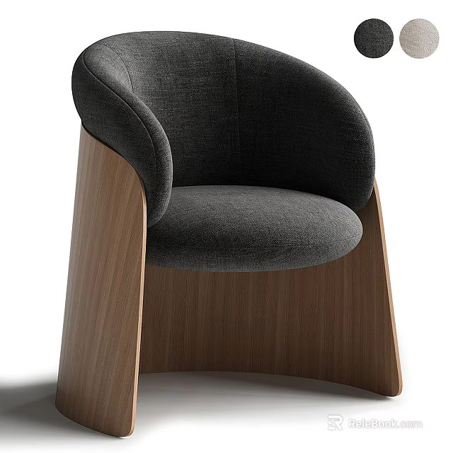 Modern Accent Leisure Chair With Gray Fabric Cushion And Wooden Frame Design 3d model 