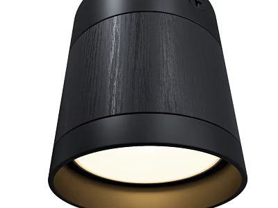 Modern Black Downlight Spotlight with Wood Grain Design and Sleek Cylindrical Shape 3d model