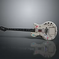 White Modified Electronic Electric Guitar With Stickers And Buttons On Body