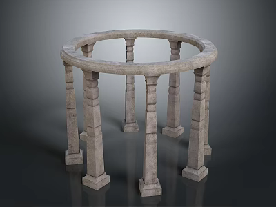 Classic Round Stone Fence Structure With Ornate Columns And Architectural Design 3d model