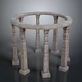 Classic Round Stone Fence Structure With Ornate Columns And Architectural Design