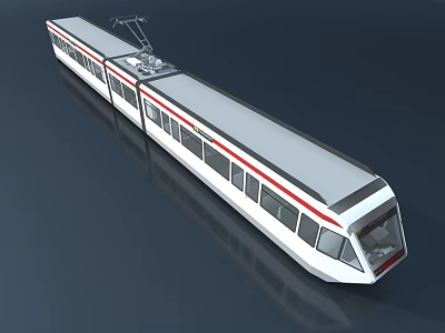 Modern Streamlined Electric Train with White Red Stripe Exterior and Pantograph Power Design 3d model