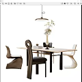 Quiet Ancient Style Dining Table and Chair Combination Ornaments Combination Art Chandelier 3d model