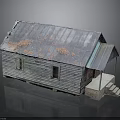 Old Wooden House Architecture With Rusted Roof Fallen Leaves And Porch Steps