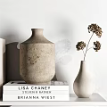 Modern Minimalist Decorative Ornament Combination With Vases Dried Pampas Grass Books And Sculptures On Shelves