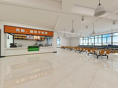 Liangchuan Sweet Embryo Milk Tea Shop Bright Interior With Counter Tables Chairs And Large Windows 3d model