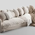 Cozy Beige Fabric Multi Seat Sofa With Plush Pillows And Knitted Blanket