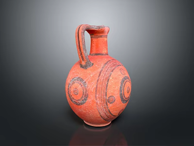Red Pottery Vase Sculpture With Handle And Circular Carved Patterns 3d model