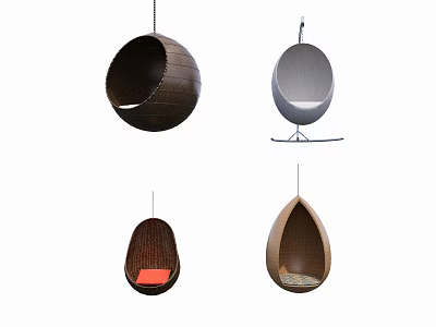 Modern Stylish Pendant Chandeliers With Various Wooden Designs And Upholstered Seats 3d model