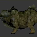 Mythical Creature With Green Brown Skin Plant Like Mane Open Mouth Sharp Teeth Stocky Limbs