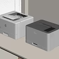 Office Appliances Two White And Gray HP Printers On Modern Office Desk Setup