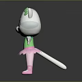 Cute Cartoon Cat Character With Pink Bow Green Top Pink Skirt And Pink Shoes