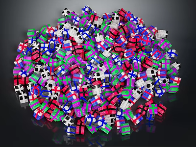 Colorful Dice Household Items Arranged Into Heart Shape Decorative Design 3d model