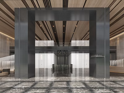 Modern Luxurious Reception Area Design With Marble Floor And High Ceiling Lighting 3d model