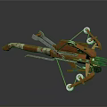 Mechanical Crossbow With Orange And White Wooden And Metal Parts And Red Decorative Flag