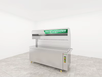 Commercial Stainless Steel Workbench With Green Display Hood And Control Panel 3d model