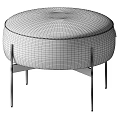 Modern Round Ottoman with Plush Fabric Upholstery and Black Metal Legs