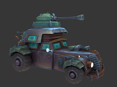 Electric Toy Vintage Car With Tank Cannon Armored Design And Big Wheels For Kids 3d model