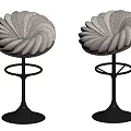 Two Modern Bar Stools With Spiral Velvet Seat Design And Metal Base