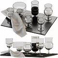 Tableware Set Including Transparent Glassware Various Shapes Black Tray White Napkin And Wine Glass