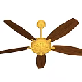 Decorative Golden Air Conditioner Fan With Wooden Blades And Ceiling Mounted Design