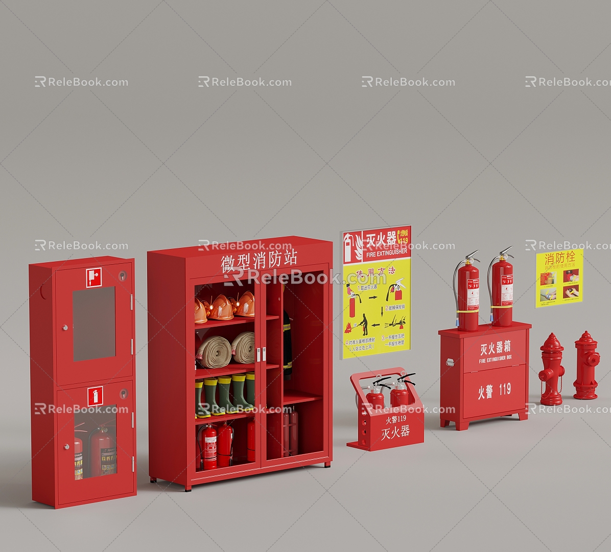 Modern fire fighting equipment fire hydrant fire extinguisher fire extinguisher box miniature fire station 3d model