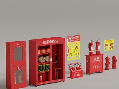 Modern fire fighting equipment fire hydrant fire extinguisher fire extinguisher box miniature fire station 3d model