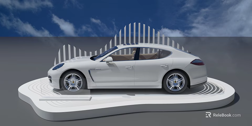 White Luxury Sedan Showcased On Modern Platform 3d model