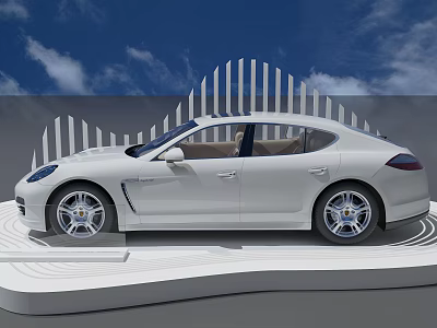 White Luxury Sedan Showcased On Modern Platform 3d model