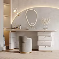 Modern Dressing Table With Oval Mirror Digital Clock Vase Dried Pampas Grass And Skincare Products