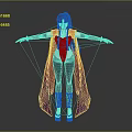 3D Fantasy Female Character Purple Hair Red Cape Black Outfit Creature Design