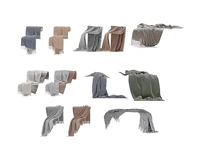 Stylish Scarves In Various Colors And Patterns With Fringe Details 3d model