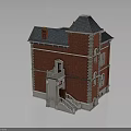 Traditional Red Brick Building With Gray Roof White Trim Windows Porch Staircase And Chimney