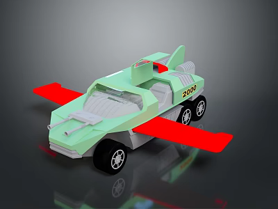 Kids Light Green Toy Car With Red Wings Black Wheels And 2000 Design 3d model