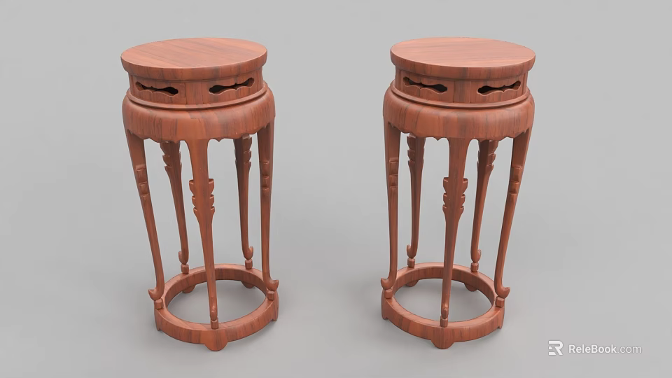 Traditional Wooden Single Chairs With Carved Legs And Round Seat Design 3d model 