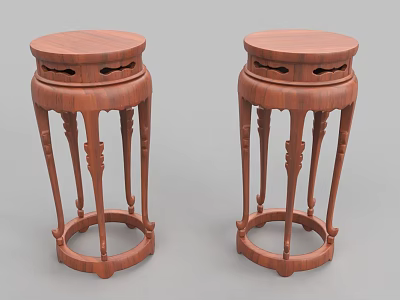 Traditional Wooden Single Chairs With Carved Legs And Round Seat Design 3d model