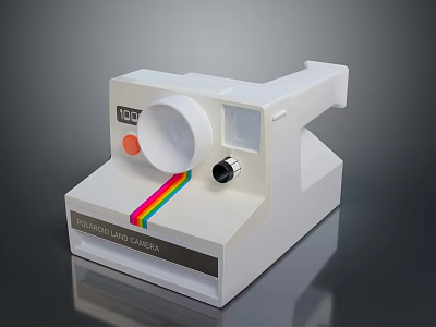 Vintage White Polaroid Land Camera With Rainbow Stripe And Electronic Design 3d model