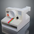 Vintage White Polaroid Land Camera With Rainbow Stripe And Electronic Design