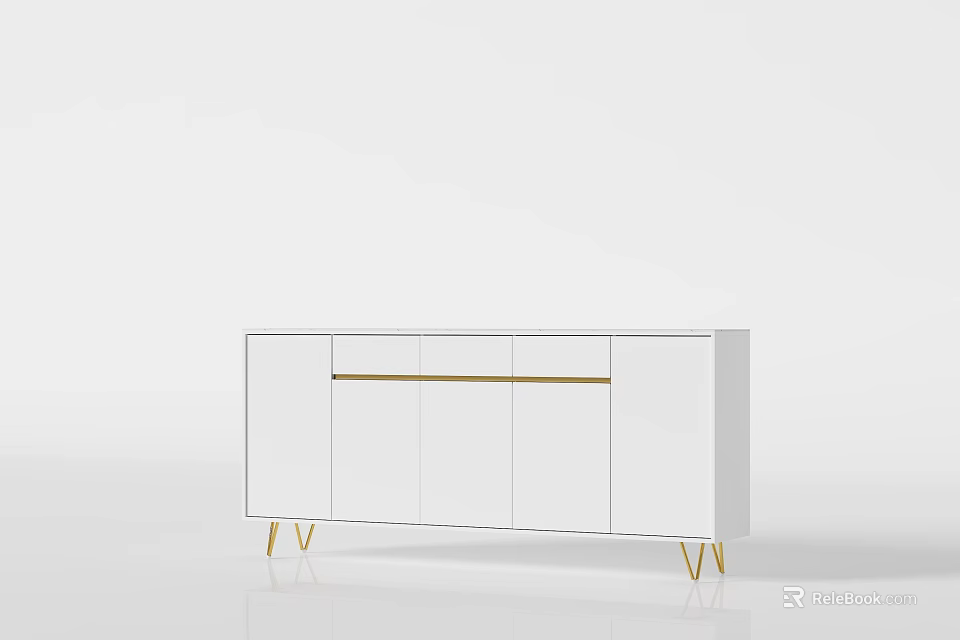 Modern White Sideboard with Gold Accents and Gold Legs for Minimalist Dining Room Decor 3d model 