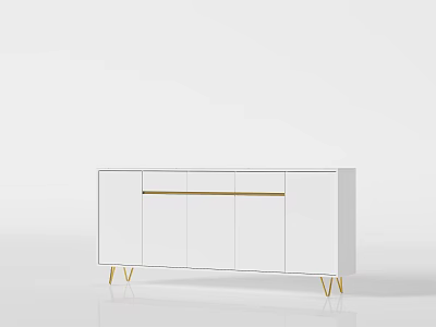 Modern White Sideboard with Gold Accents and Gold Legs for Minimalist Dining Room Decor 3d model