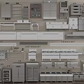 Organized Modern Kitchen Appliances Display Featuring Cabinets Ovens Refrigerators And Range Hoods