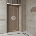 Elegant Elevator Door Design With White Circular Pattern And Beige Stone Wall 3d model