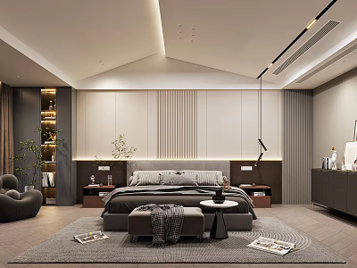 Modern Bedroom Interior Design With King Size Bed Nightstands Area Rug And Floor Lamp 3d model