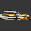 Futuristic Cosmic Spaceship With Aerodynamic Gray White Design And Blue Yellow Accents For Space Exploration