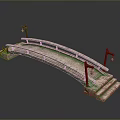 Traditional Stone Arch Bridge Model With Stone Slabs Lamp Posts And Steps 3d model