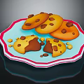 Delicious Chocolate Chip Cookies On Red And White Striped Plate With Crumbled Pieces
