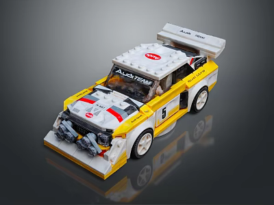 Electric Toy Building Blocks Rally Race Car With White Yellow Red Design And Detailed Engine 3d model