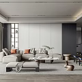 Modern Living Room Interior With Light Gray L Shaped Sofa Throw Pillows And Copper Decor