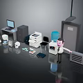 Creative Office Decorative Ornament Set with Cartoon Figure Laptop Printer and Skull Model